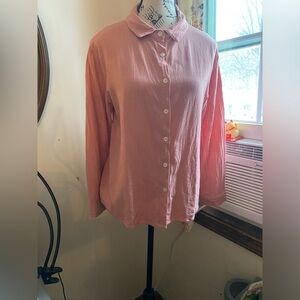 Soft Coral Pink Casual Button Down Shirt with Classic Collar and Long Sleeves